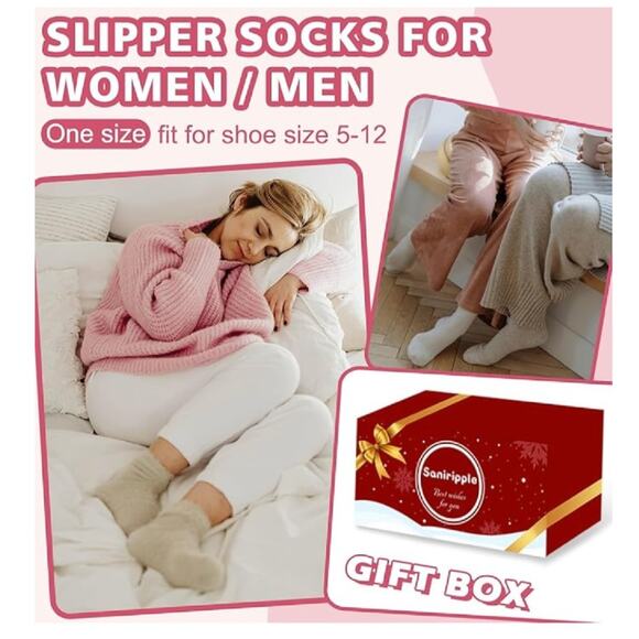 Slipper Socks for Women Men Grip Hospital Socks with Grips Fuzzy Non Slip Warm - Picture 7 of 7
